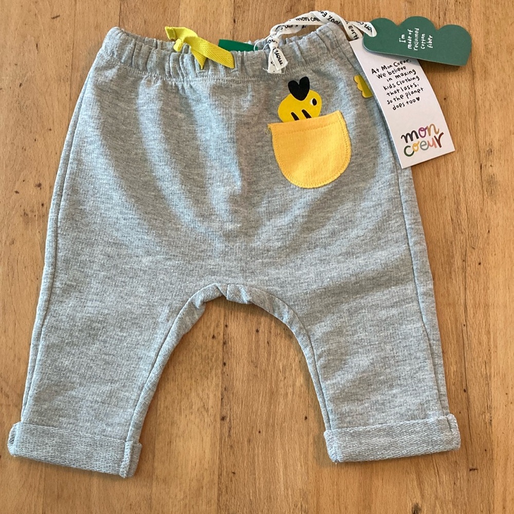 Mon Coeur Gray Baby Pants with Yellow Pocket